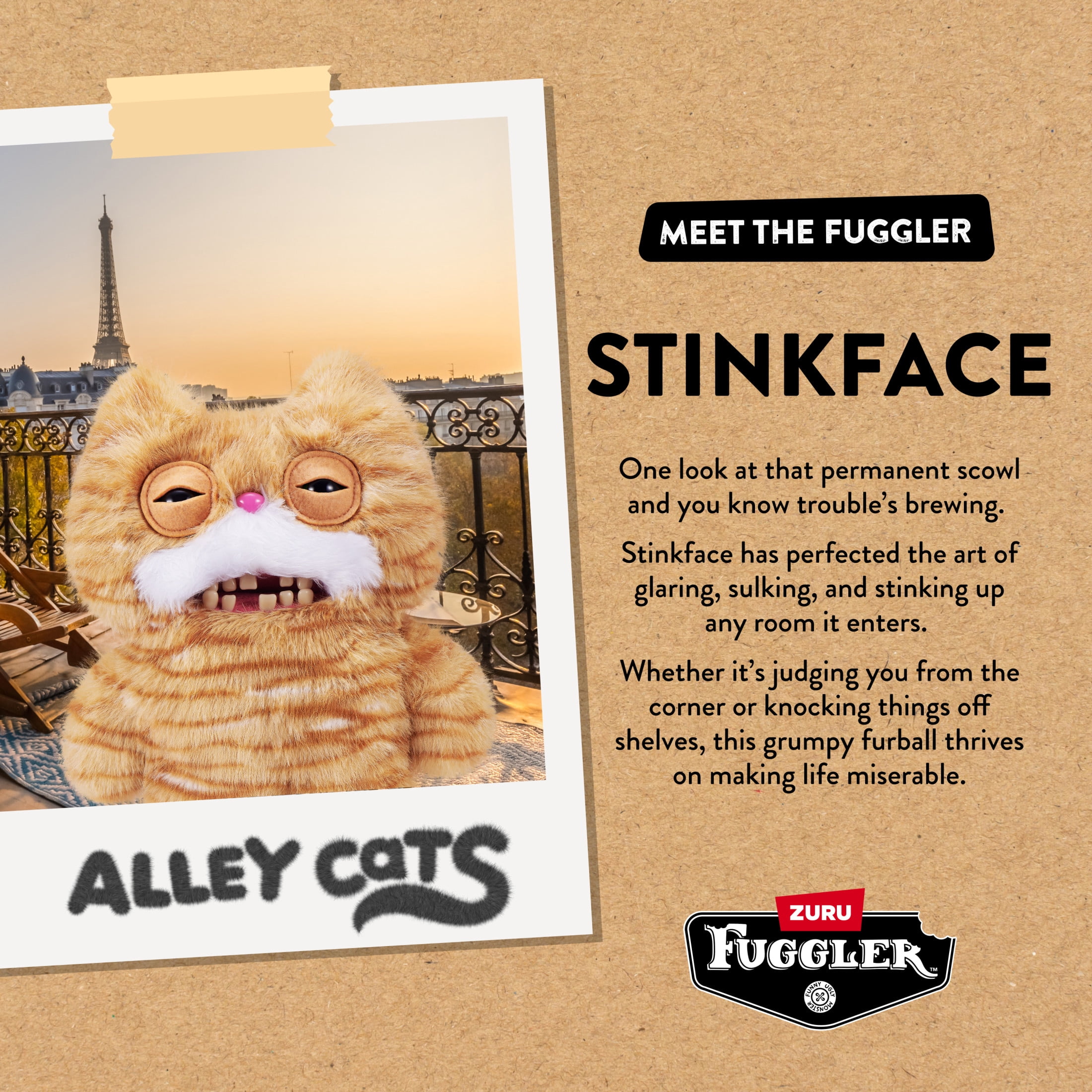 Fuggler Alley Cats 9 inch (Stinkface), Funny Ugly Monster Stuffed Animal Toy by ZURU