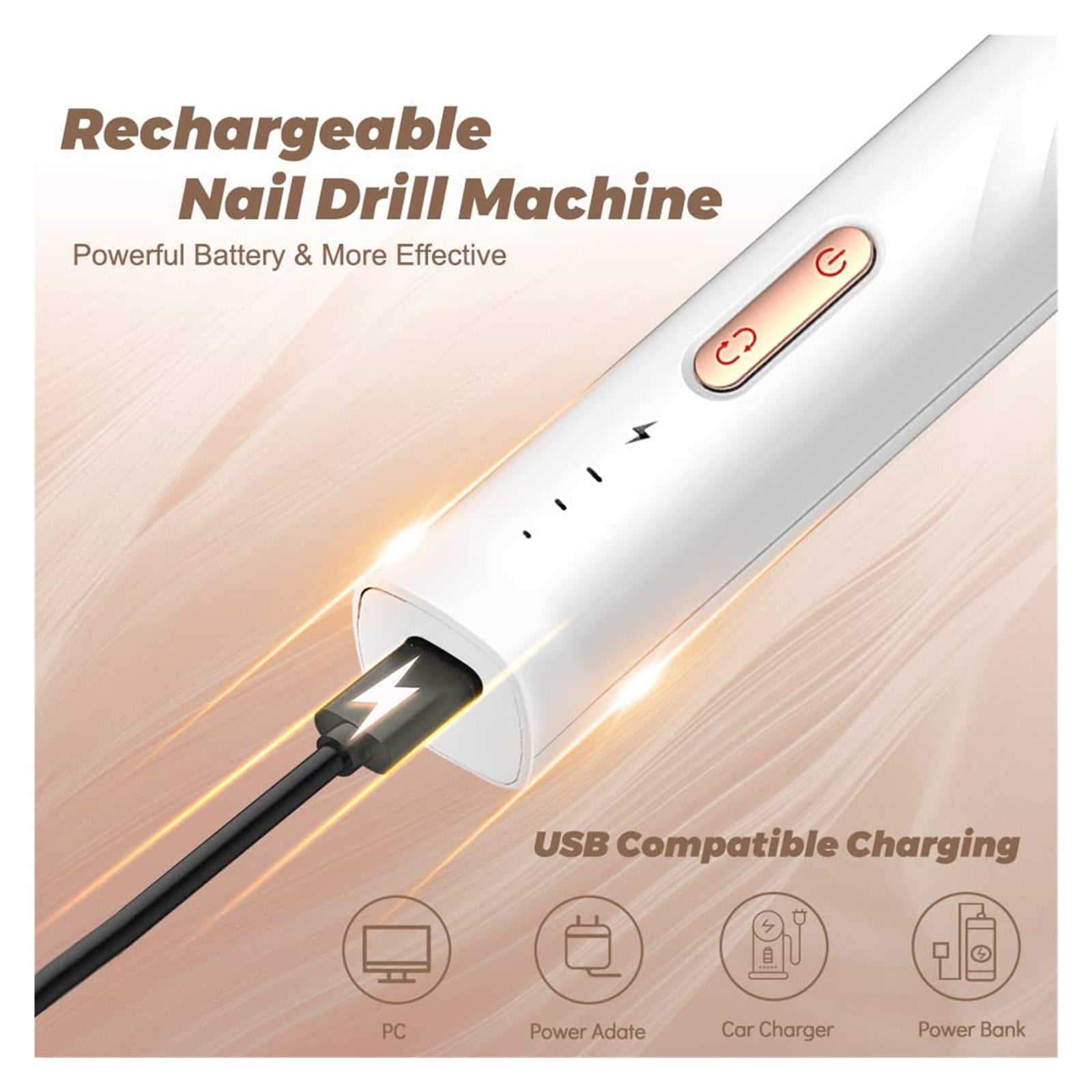Wireless Nail Drill, Electric Nail Drill Machine With Ceramic Drill Bit, Nail File Sander Manicure Sets For Gel Polish Remover