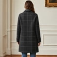 thumbnail image 3 of EANJE Women's Winter Notched Collar Plaid Wool Trench Coat Button Down Mid Long Overcoat Outerwear Gray XL, 3 of 5