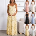 thumbnail image 2 of Gyujnb Thin Spaghetti V Neck Strap Maxi Dress All Over Ditsy Floral Print Lace Up Back Tie Fitted Bodycon Cut Elegant Gown for Maternity Photoshoot,L, 2 of 9