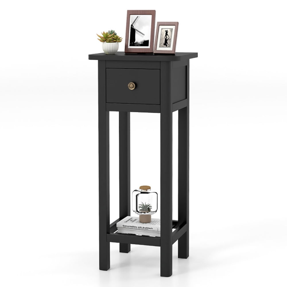 Finihen End Table, Nightstand, 2 Tier Slim Nightstand Bedside Table with Drawer Shelf, Sofa Side Table, Bed Side Table, for Living Room, Bedroom, Black