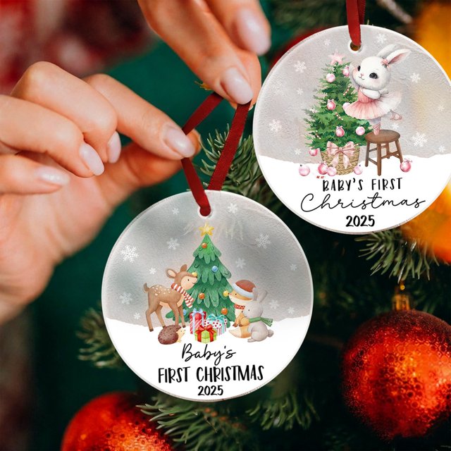 Adorno Navideño Colgante Acrílico para Bebé (2025) | Diseño de Dibujos Animados | Acrílico Transparente | 7,6 X 7,6 X 0,5 Cm | Souvenirs para Niños y Niñas | Decoración Navideña