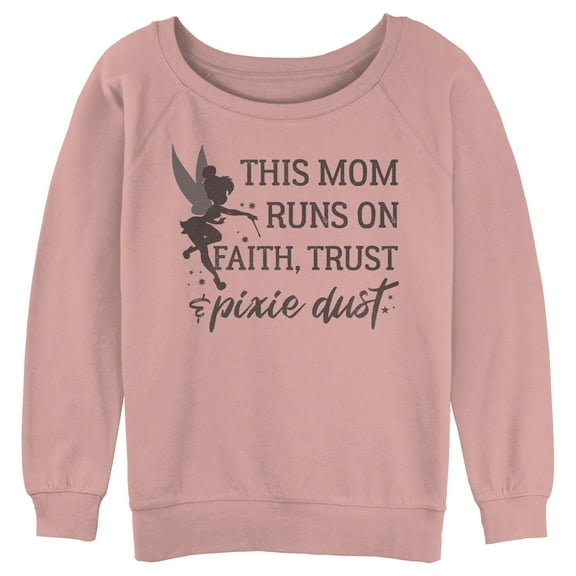 Junior's Peter Pan This Mom Runs on Pixie Dust Sweatshirt Desert Pink Large