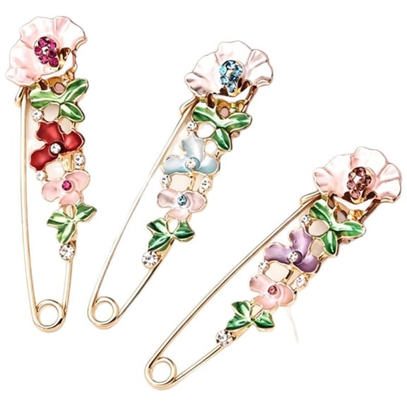 Slccxzc 3pcs Crystal Tulip Floral Safety Pin Brooch Set Decorative Clothing Lapel Pins for Dresses Scarves