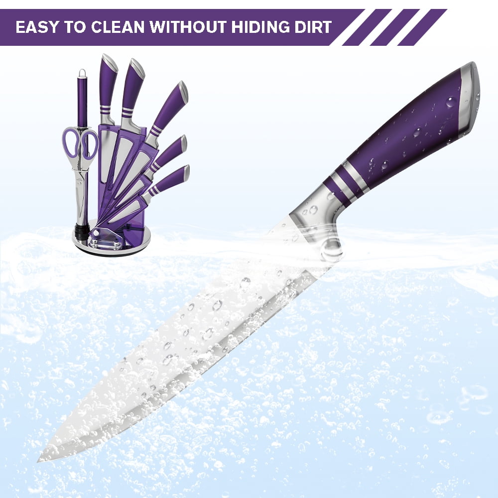 DFITO 9-Piece Kitchen Knife Set with Acrylic Block, Non Stick Sharp High Carbon Stainless Steel Chef Knife Set with Sharpener