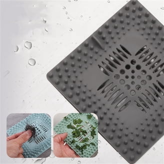 2-Pack Silicone Hair Catcher – Square Shower Drain Cover With Suction Cups For Bathroom, Kitchen & Bathtub (Black & Grey)