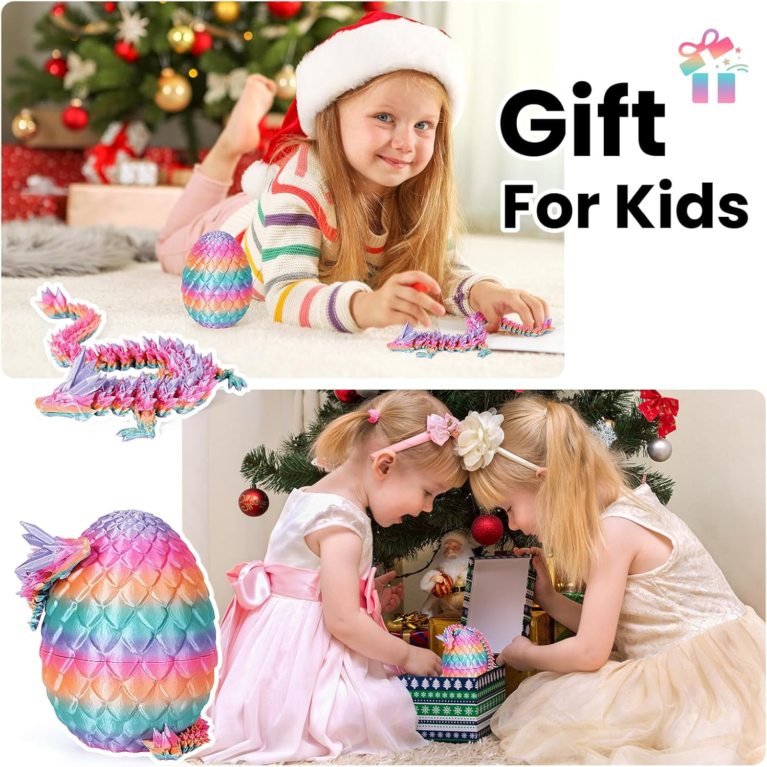 3D Printing Toys - 12" 3D Printed Dragon&Egg Cool 3D Printed Articulated Crystal Dragon Toy for Ages 8+ (L-random Candy)