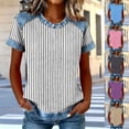 thumbnail image 2 of ZQGJB Fashion Womens Waffle Knit Tops Dressy Casual Striped Denim Patchwork Pullover Short Sleeve Crewneck T Shirt Business Work Splicing Blouse Pink M, 2 of 6