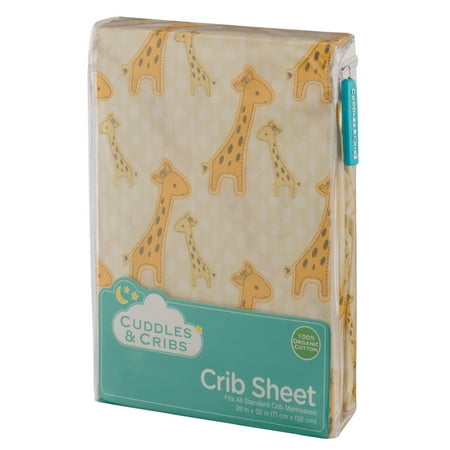 Gots Certified Organic Cotton - Cuddles & Cribs 1 Pack GOTS Certified Organic Cotton Fitted Crib Sheet - Yellow, Giraffe