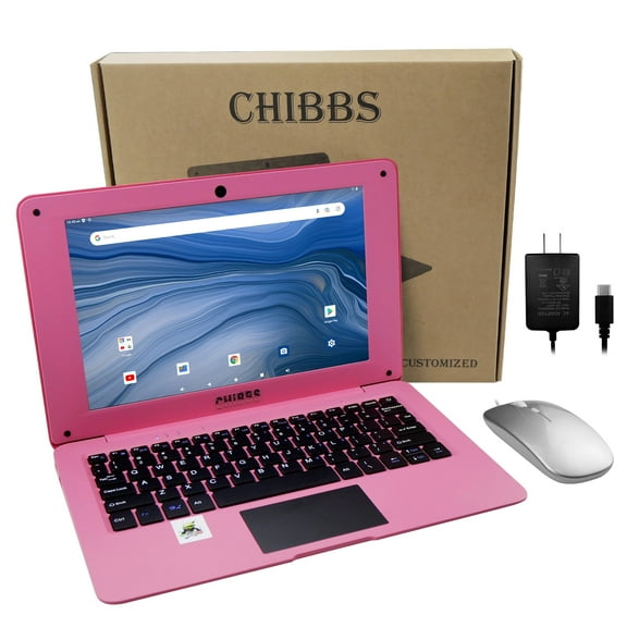 CHIBBS 10.1" Inch Portable Kids Laptop Computer, Linux-Android 12.0 OS, 2gb Rom 64gb Rom, Wi-Fi- Pink