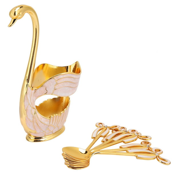 Juego de cucharas de postre y café, elegante soporte para cuchara de fruta de cisne de estilo europeo, vajilla decorativa dorada