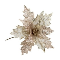 Beautynvta Poinsettias Artificial Christmas Flowers, 9.8'' Glitter Artificial Poinsettia Bouquet, Christmas Tree Flower for Xmas Wreath Garland Holiday Decor, Beige