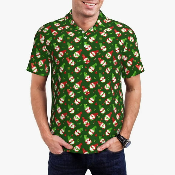 Saiise Gnomes en Bonnets Imprimé Chemise de Golf pour Hommes Évacuation de l'Humidité Séchage Rapide Polo Performance pour Hommes-Petit