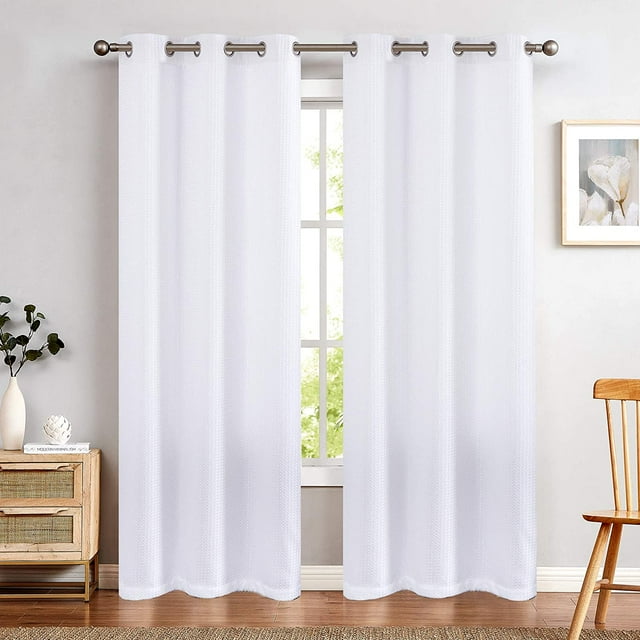 Curtainking Modern Waffle Weave Textured Grommet Light Filtering Curtains, 76" x 84" 2 Panels