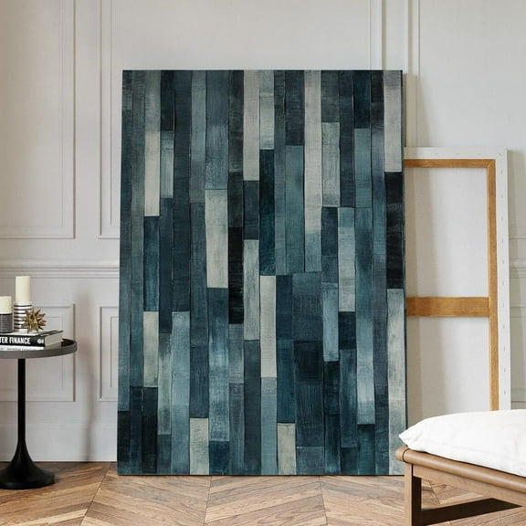 Velto Teal Striped Abstract Canvas, Vertical Geometric Wall Art, Bedroom Office Decor, SIZE 8x10 INCLUDE Pine Wood Frame 1.25-Inch