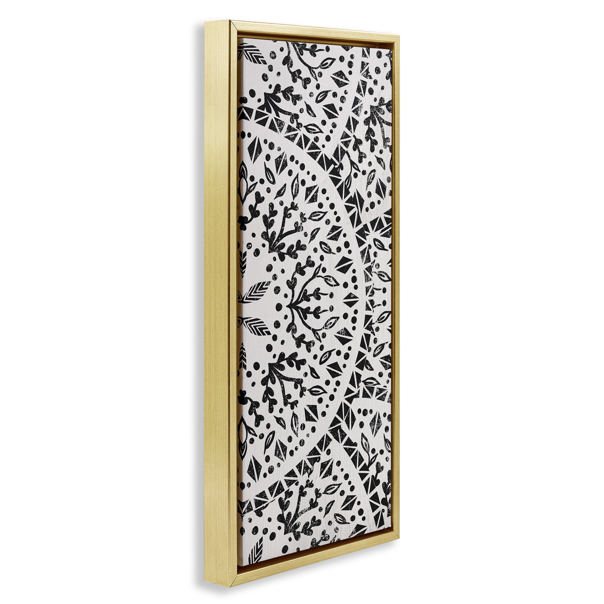 Stupell Industries Boho Fractal Pattern Study Abstract Painting Gold Floater Framed Canvas Art Print Wall Art, 11 x 25