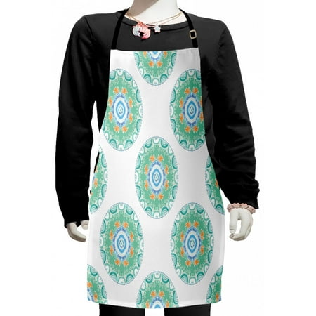 

Nature Kids Apron Foxes in the Forest in Round Mandala Style Patterns Kids Playroom Summer Theme Boys Girls Apron Bib with Adjustable Ties for Cooking Baking Painting Green Orange by Ambesonne