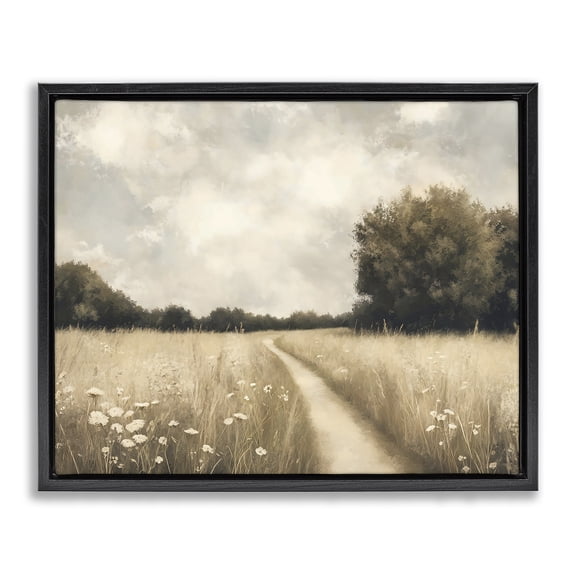 Stupell Industries Traditional Journey Through Wildflowers in Meadow Black Floating Frame Canvas Art, 21 x 17, by Creative Studio