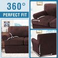 thumbnail image 5 of H.VERSAILTEX 3-Piece Velvet T Cushion Loveseat Slipcover, Stretch 2 Cushion Sofa Cover with 2 Separate T Cushion Covers, Non-Slip Furniture Protector, Brown, 5 of 7