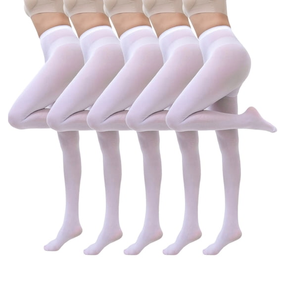 qelini 5 Pairs Christmas Tights for Women Plus Size Solid Full Length Pantyhose Stretch Footed Leggings