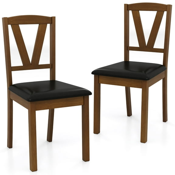 Costway Dining Chairs Set of 2 PU Leather Dining Room Chairs with Hollowed Backrests