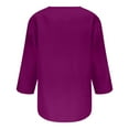 thumbnail image 4 of Htigea Women Henley T-Shirts 3/4 Sleeve V Neck Buttons Tops Casual Tunic Tee Solid Color Loose Pullover Tee Hot Pink,M, 4 of 5