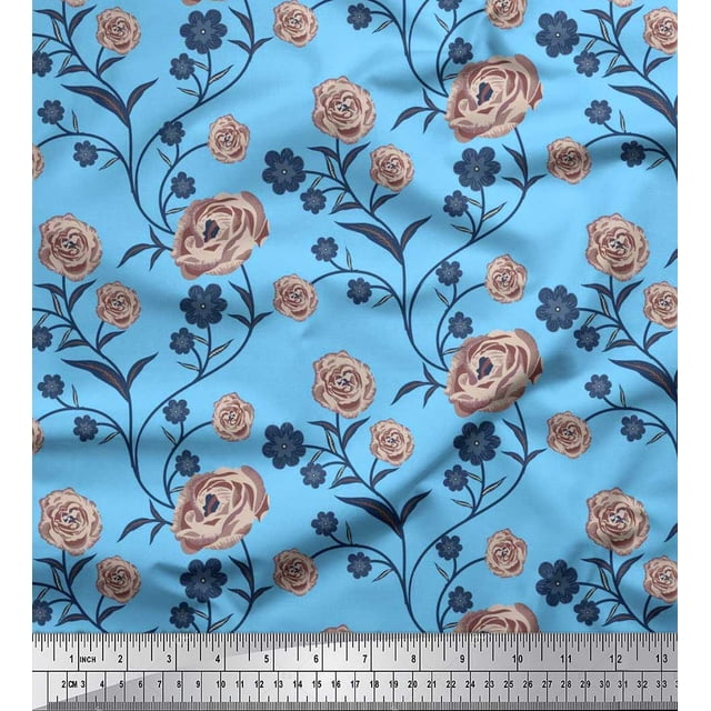 Soimoi Poly Georgette Tissu Feuilles & Rose Imprimé Floral 1 Yard 52 Inch Wide