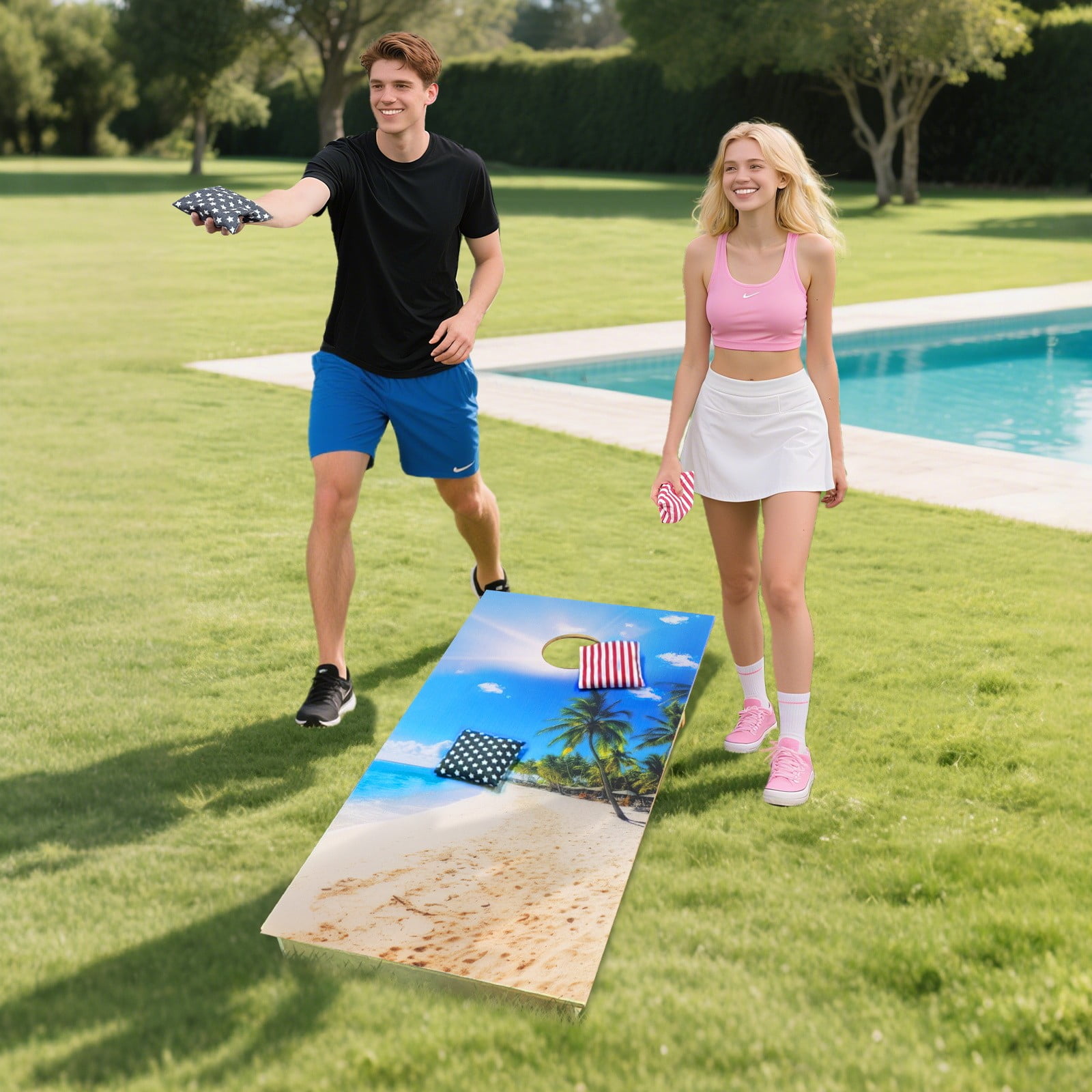 Professional Cornhole Board Set 4x2 Regulation Size Cornhole Set with No Bounce & 8 Bean Bags Corn Hole Boards Bean Toss Game for Adults Family Outdoor Lawn Outside Backyard Games