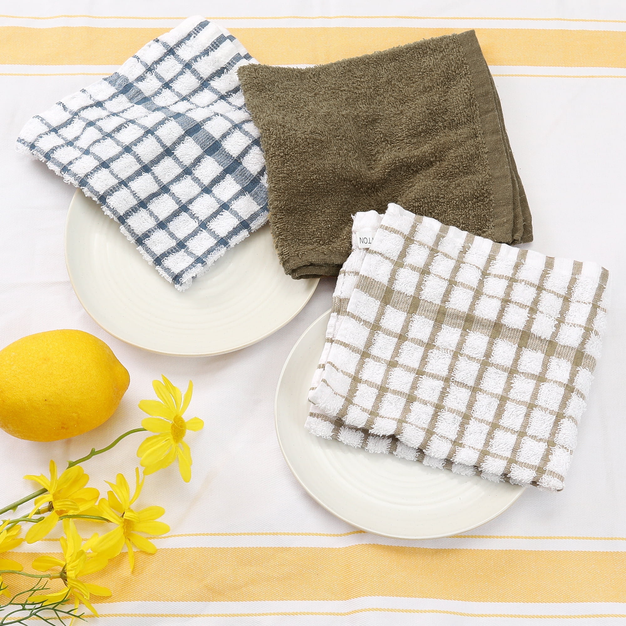 Unique Bargains Cotton Waffle Buffalo Checked Absorbent Kitchen Dish Towels 14"x14" Multicolor