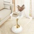 thumbnail image 2 of CERBIOR Modern Round Side Table with Gold Pedestal Base, Black Metal Top, Accent Drink Table for Living Room (White), 2 of 8