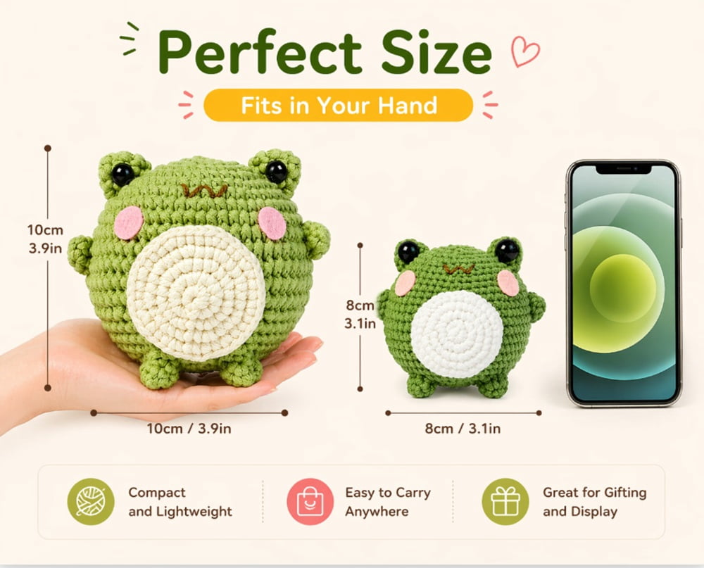 2 Pack Frog Crochet Kit for Beginners, Frog Amigurumi Starter Set with Step by Step Video Tutorials, TIKA