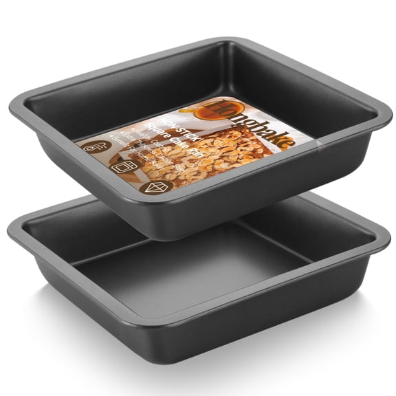 HONGBAKE 8x8 Baking Pan Set, Nonstick Square Baking Pan Set, 2 Piece Brownie Pan and Square Cake Pan for Baking, Heavy Duty Carbon Steel, Grey