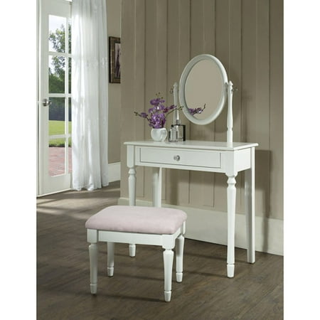 princess bedroom vanity set with mirror and bench, white