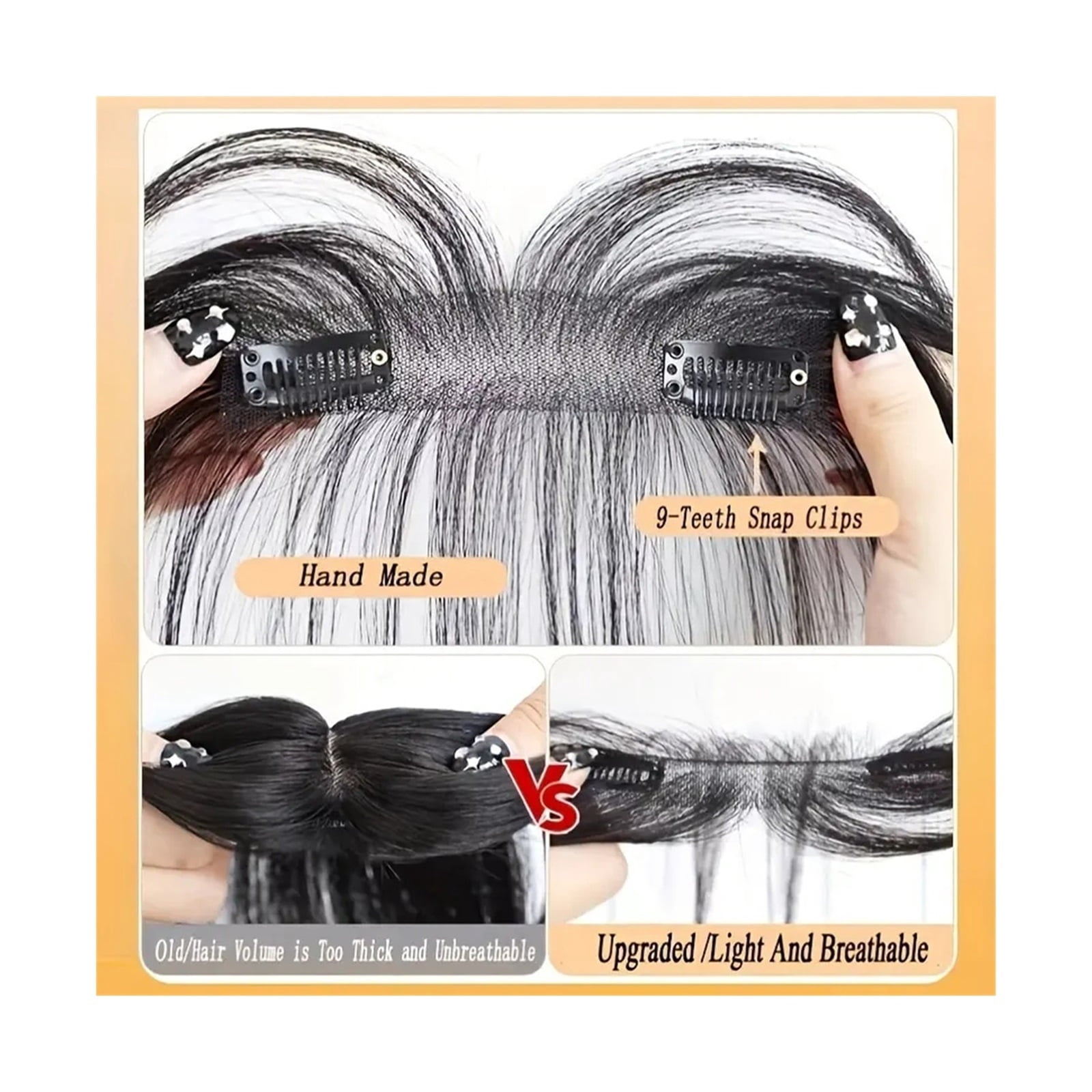 Natural Human Hair Clip-In Bangs,Hairline Replacement Lanugo Bangs Hand Woven Hair Bangs with Sideburns Clip in Hair Extensions