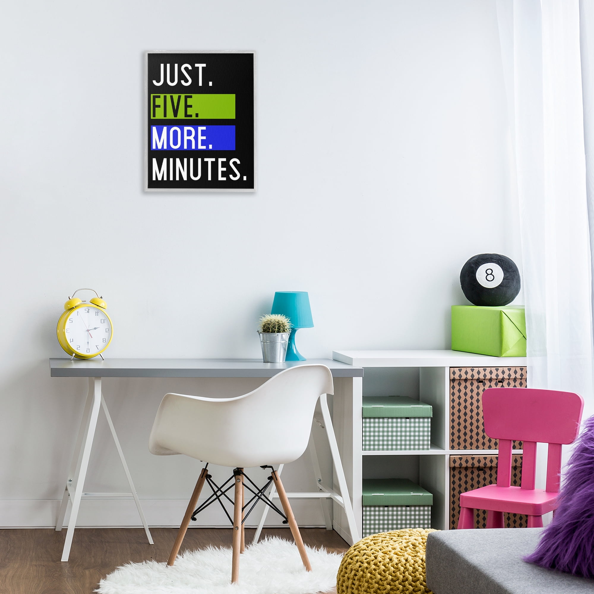 Stupell Industries Five More Minutes Typography Painting Gray Framed Art Print Wall Art, 16 x 20