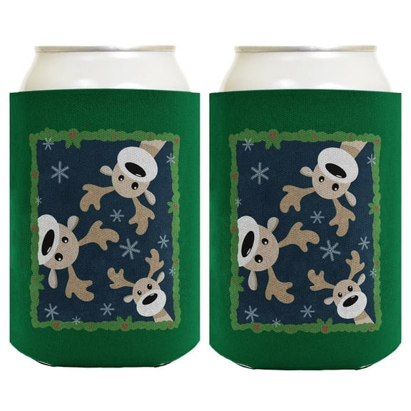 Christmas Party Favors Cute Holiday Reindeer Theme 2-Pack Can Coolies Drink Coolers
