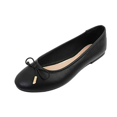 

Feversole Women s Soft Cushion Comfort Round Toe Metal Trim Fashion Ballet Flats Walking Shoes Black Vegan Leather Size 8.5 M US