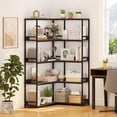 thumbnail image 5 of Costway Corner Bookshelf 5-Tier L-Shaped Bookcase 71" Tall Etagere Bookshelf with Metal Frame Brown, 5 of 11