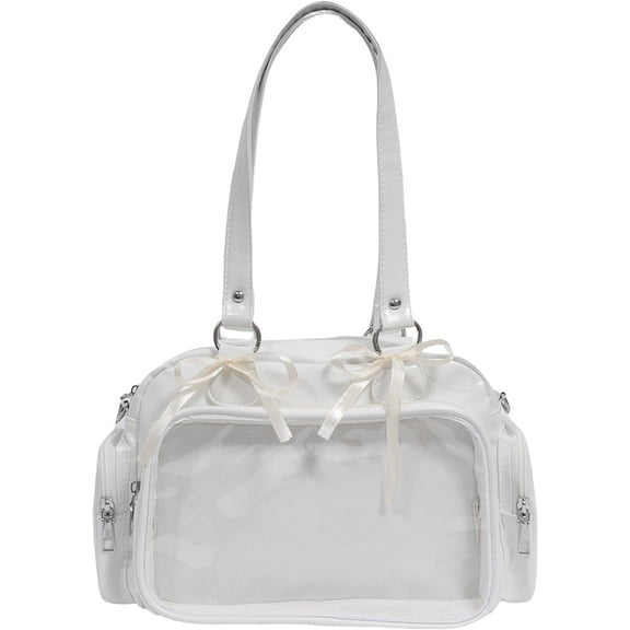 Hsqqdc Aesthetic Pearl Bow PU Leather Ita Tote Bag, with Display Insert for Lolita Comic DIY, Shoulder Handbag for Women
