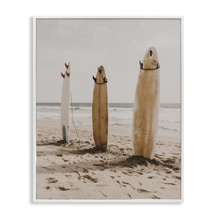 Stupell Industries Coastal Standing Surfboards Sports Photography White Framed Art Print Wall Art, 24 x 30