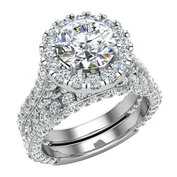 Wedding Ring Set 14K White Gold Halo Rings for Women 7.40 MM 5.15 Carat (Moissanite Center)