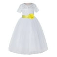thumbnail image 2 of Ekidsbridal Girl Pageant Flower Girl Dress - White Lace Short Sleeve with Bow Sash LG2T-A (Size: 2-12), 2 of 3