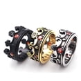 thumbnail image 3 of Mens Vintage Titanium Steel Ring 10mm Wide Band Crown Red Diamond Detail Durable Fashion Jewelry Gift Worth It, 3 of 3