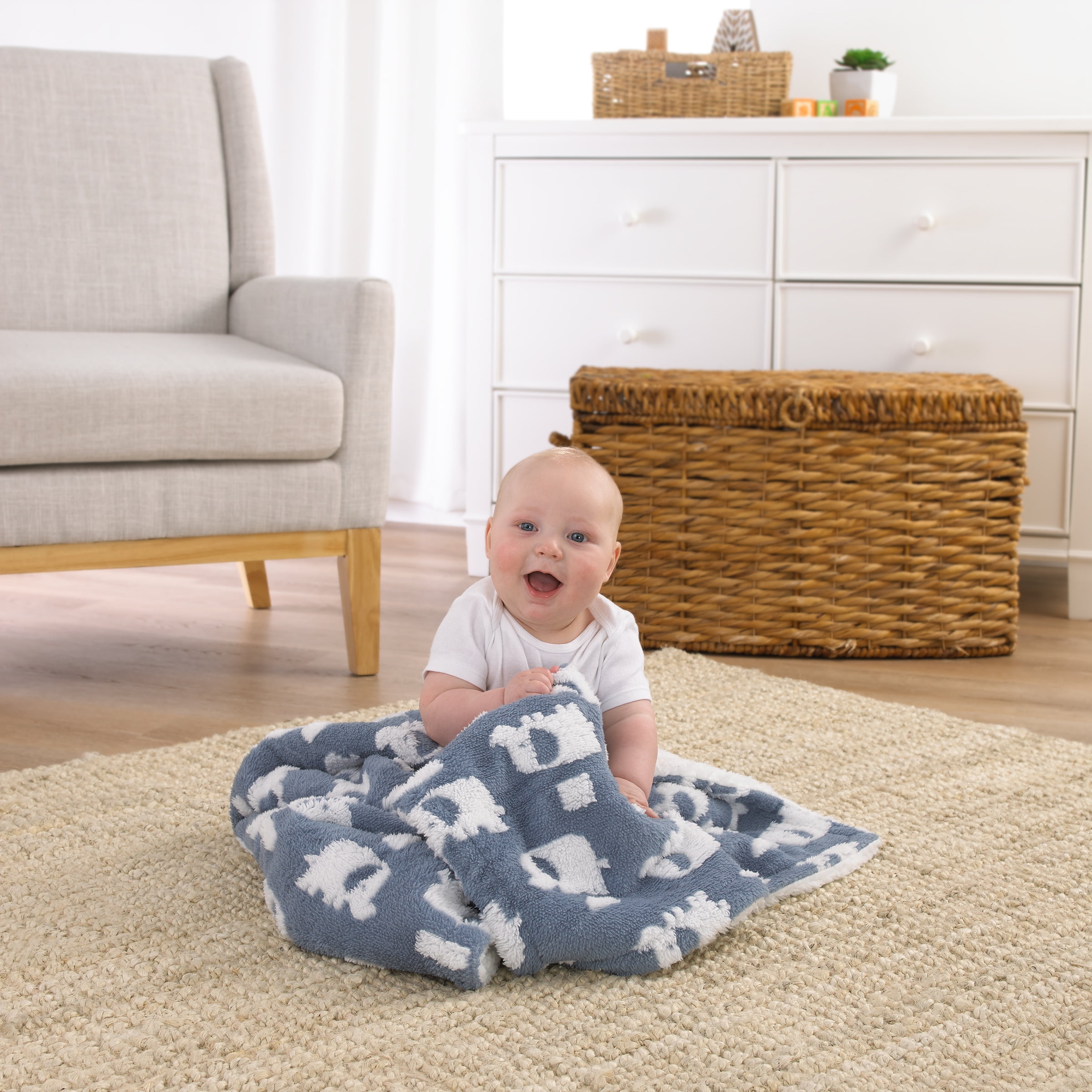 Parent's Choice Blue Texture Elephant Blanket for Infant Boys and Girls, 30" x 40"