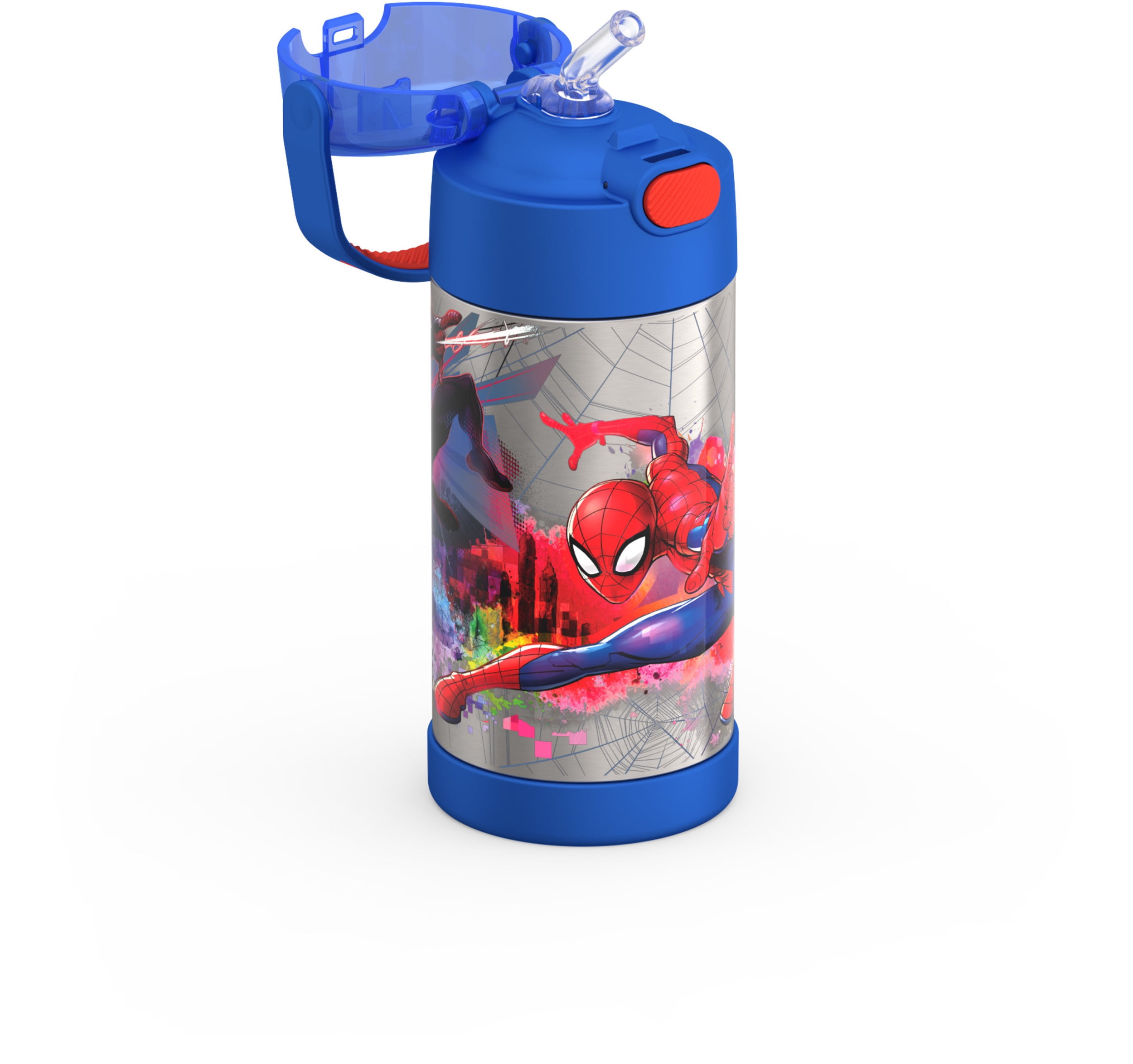 Thermos Kids Bouteille d'eau isolée sous vide avec paille rabattable, 355 ml, Spiderman