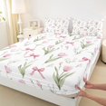 thumbnail image 4 of Manfei Tulip Bow Knot Bed Sheets 4pcs for Kids Teens,Spring Garden King Sheets for Girls Women,Breathable Home Decor, 4 of 5