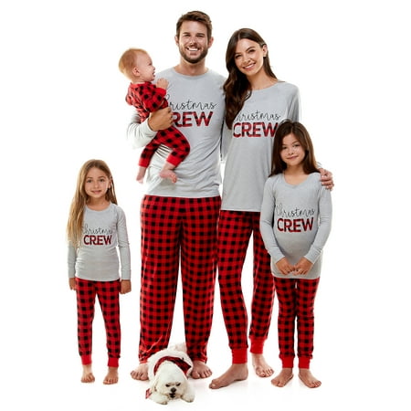Derek Heart Buffalo Plaid Christmas Crew Matching Family Christmas Pajama Sets, Women’s