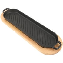 WHAMVOX Steak Plate Cast Iron Dual Handle Steak Serving Plate Steak Dish with Wood Base