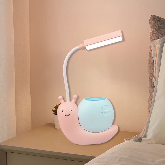 Byikun Lampe de Bureau LED en Forme d'Escargot pour Enfants avec Porte-Stylo – Protection des Yeux, Cou Réglable à 360°, Chargement USB pour Étudiants – Design Compact et Portable en Jaune, Bleu Ou Rose