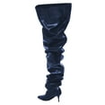 thumbnail image 3 of FSJ Women Comfortable Thigh High Boots Wrinkled Over the Knee Pull On Long Boot Pointed Closed Toe Stiletto High Heel Fashion Party Dress Shoes Size 8 Black, 3 of 4